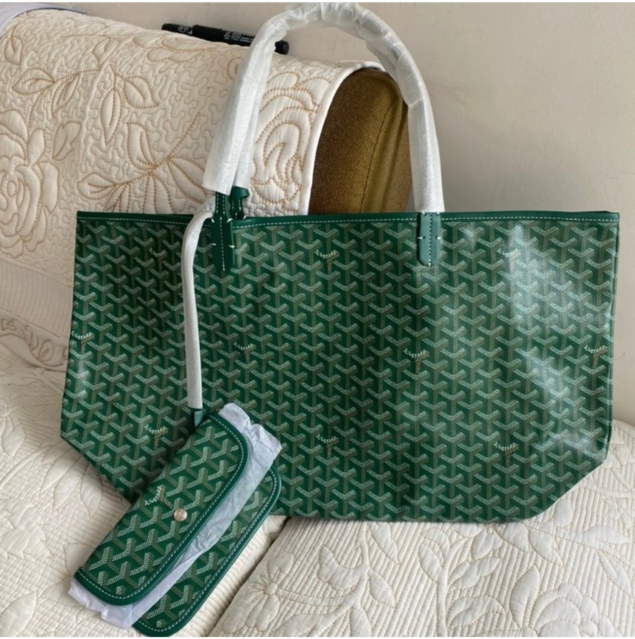 Green Goyardine Canvas and Chevroches Calfskin Saint Louis