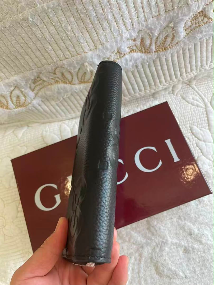 GG Black Jumbo Zip Around Wallet