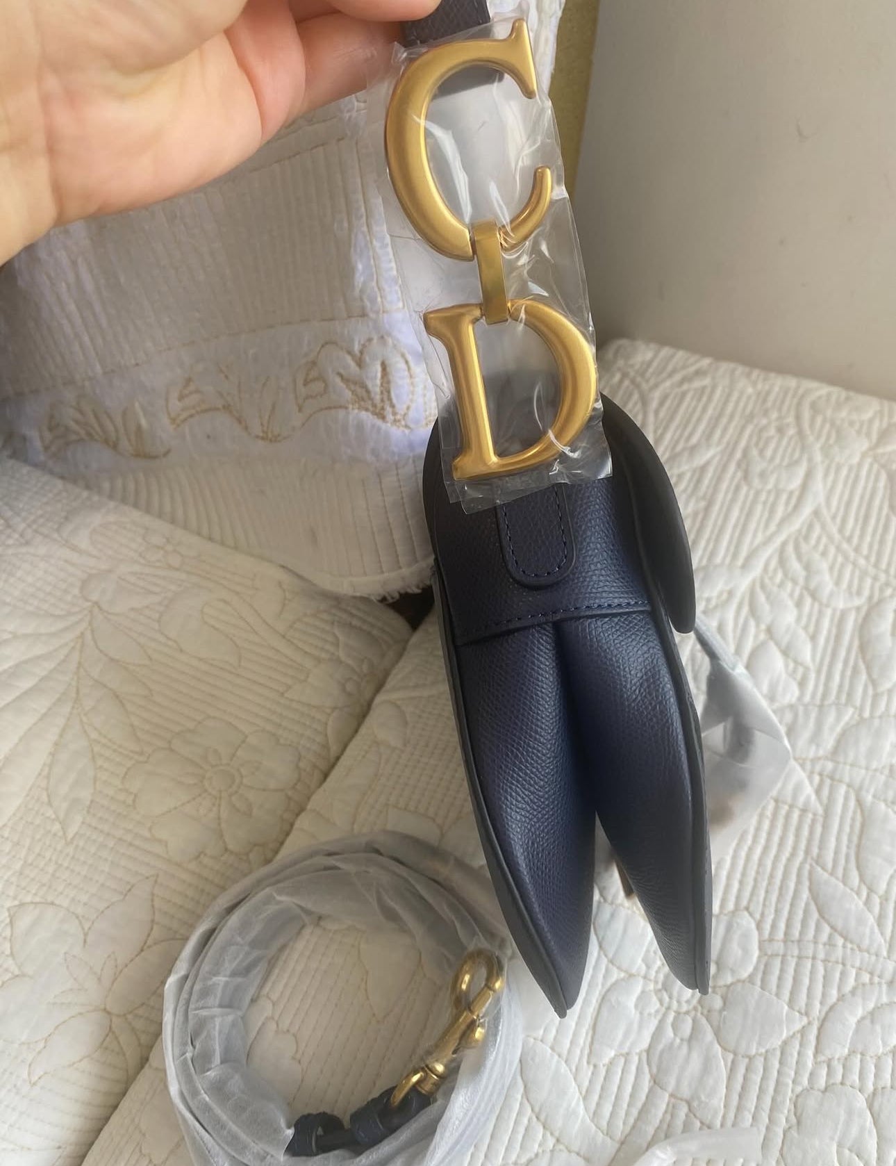 Navy w/ Gold Hardware CD Saddle Bag (Long Strap)