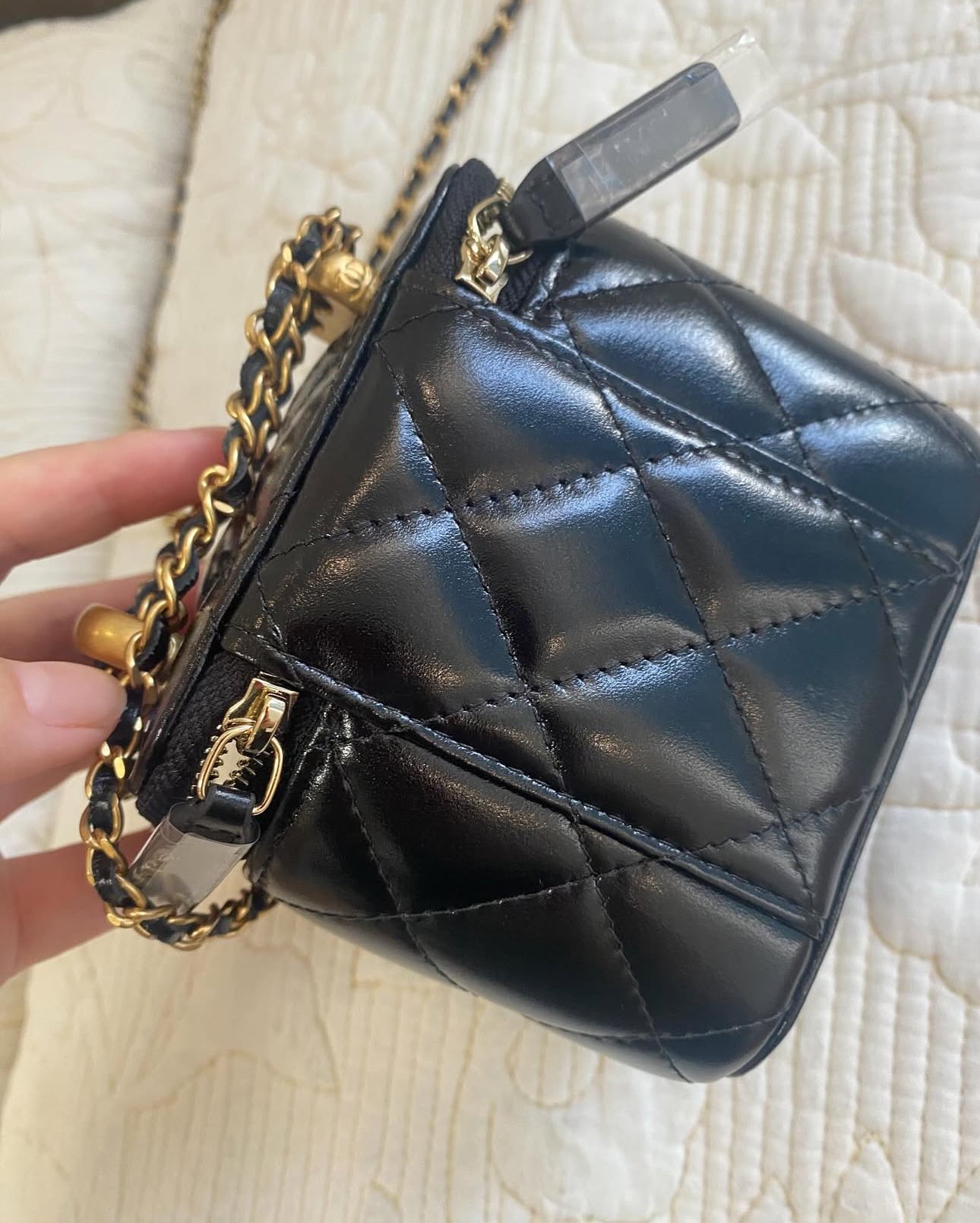 Black Lambskin Coco Mini Vanity Crossbody Bag | Gold Hardware