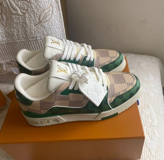 White Green Damier Trainers