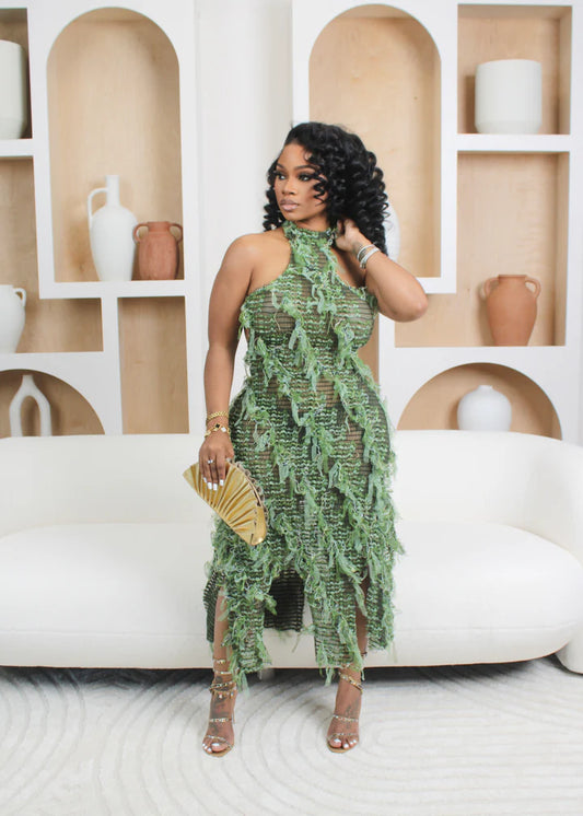 GREEN NEVER CARED | Halter Ruffled Dress