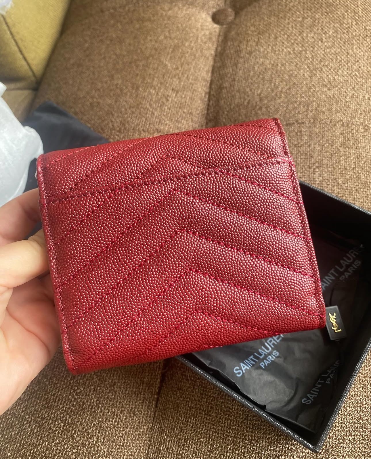 RED CASSANDRE MATELASSÉ COMPACT TRI FOLD WALLET