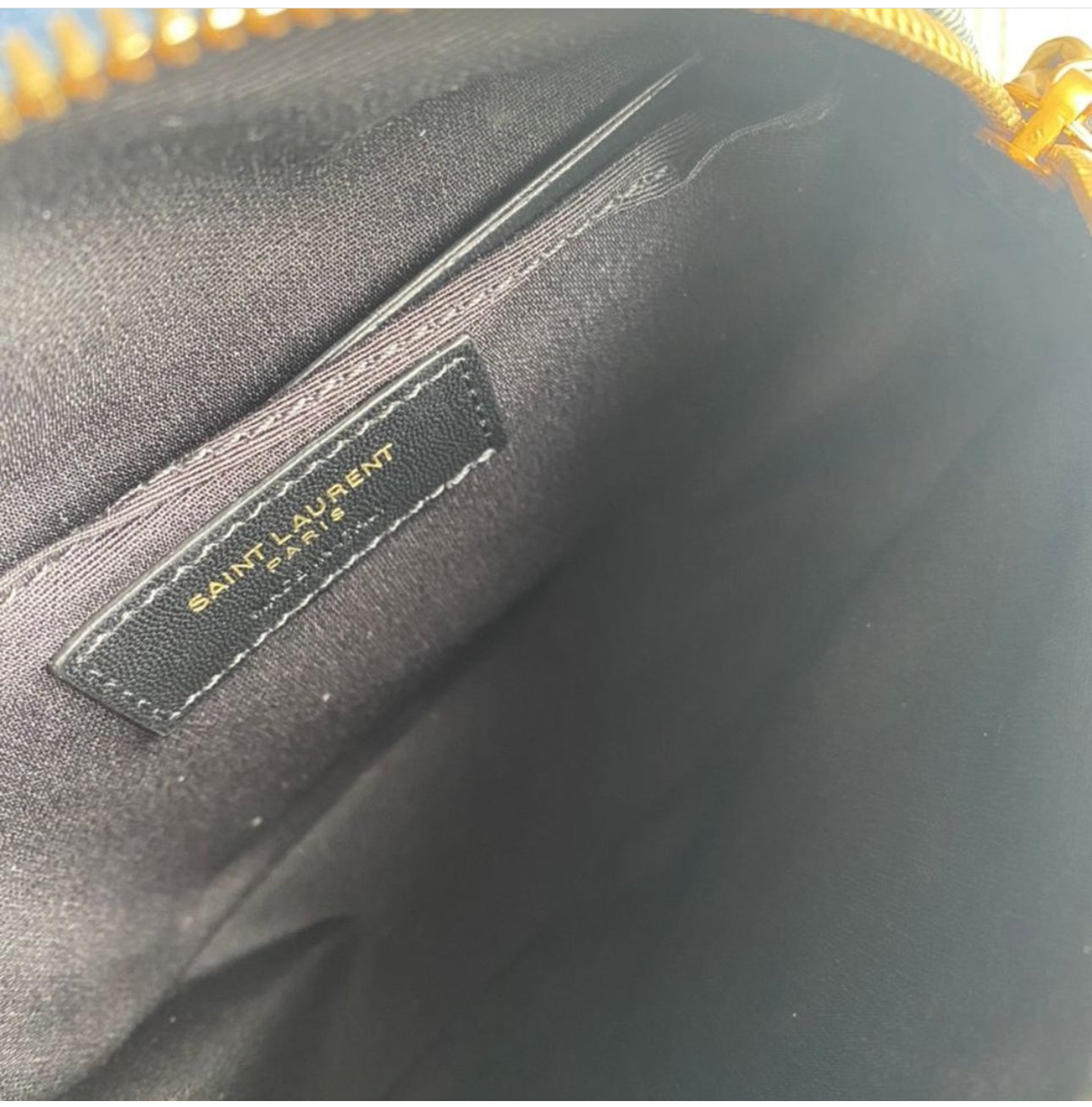Saint Laurent Round Quilted Denim Crossbody Bag
