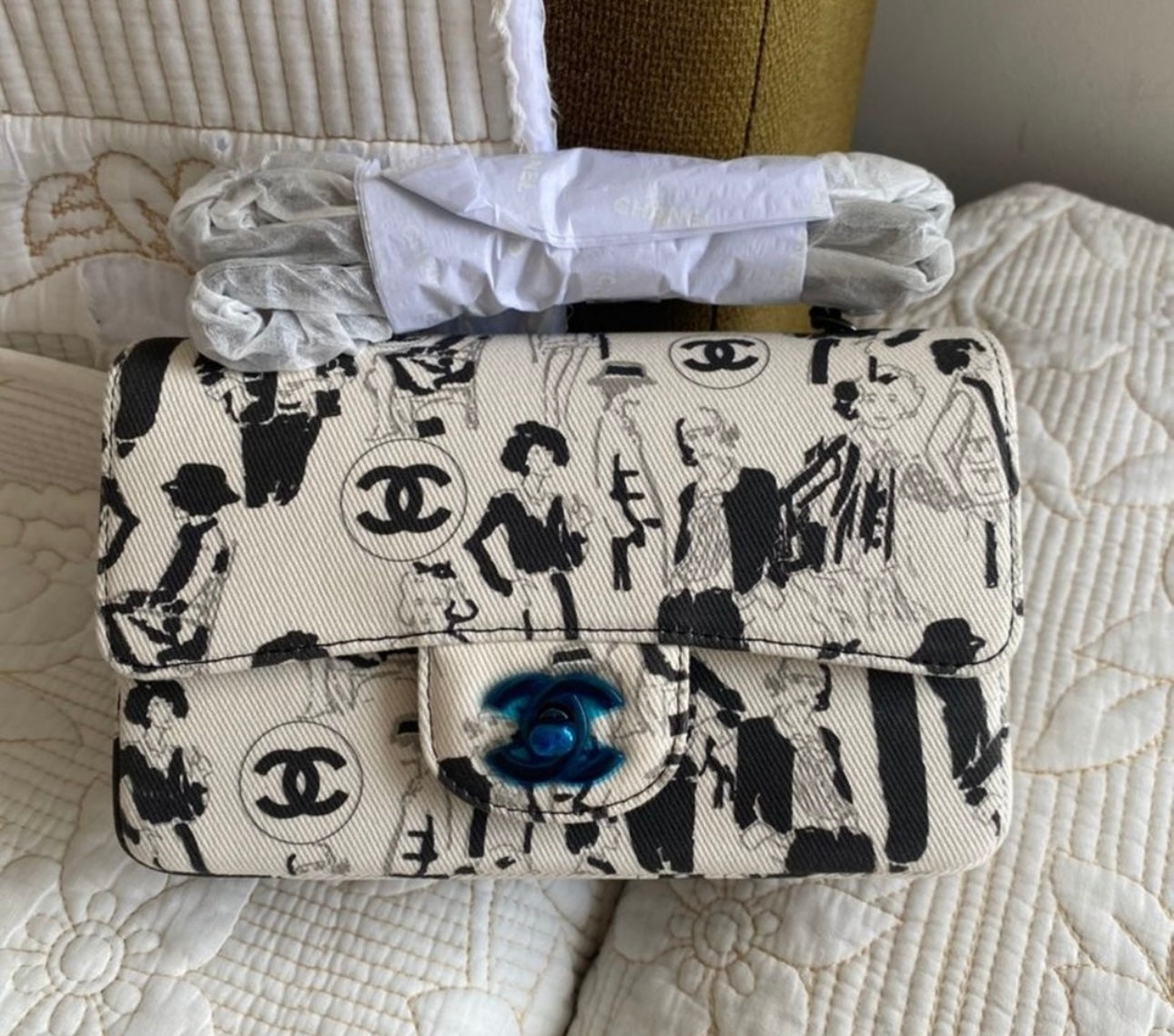 Coco Canvas Printed Medium Double Flap Bag