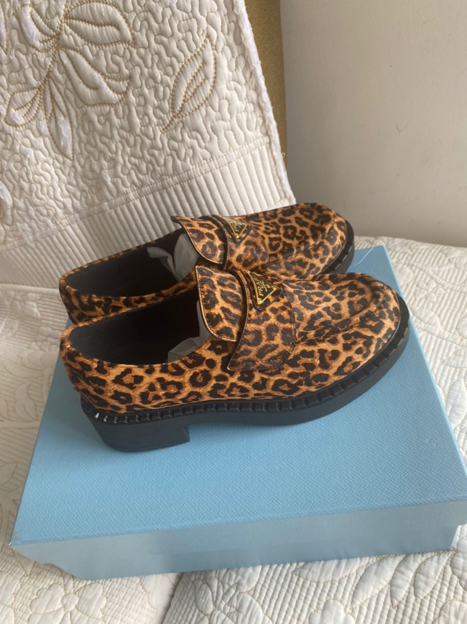 Leopard Calf Hair Triangle Loafers