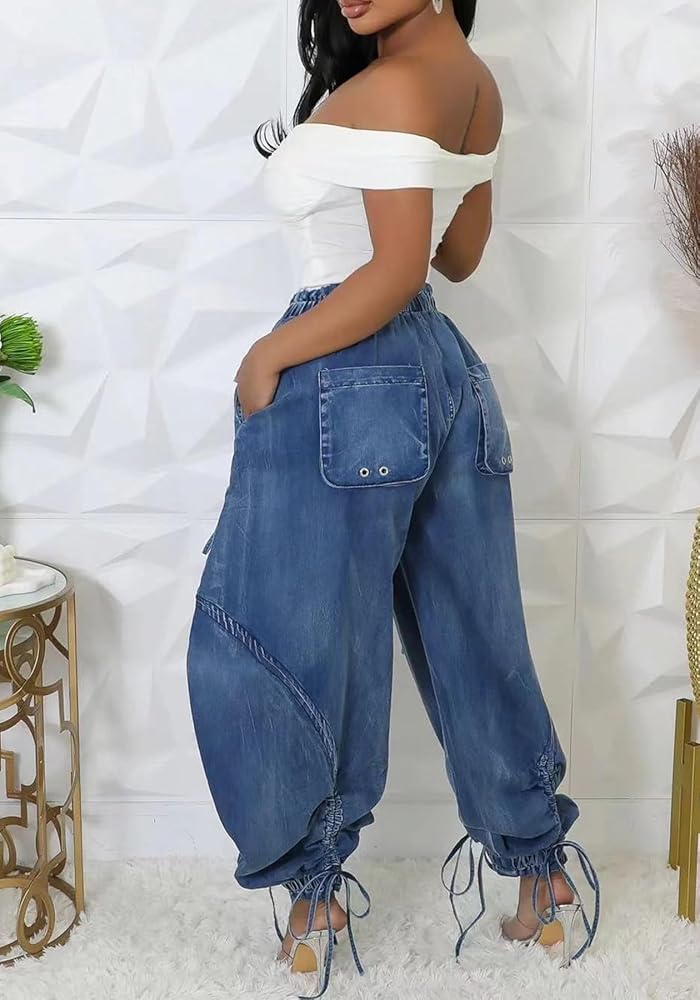 PLUS | Urban Chic Drawstring Denim Cargo Pants