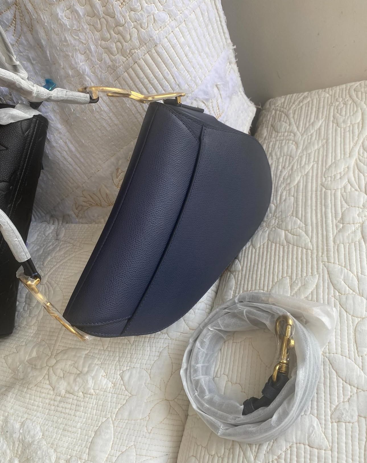 Navy w/ Gold Hardware CD Saddle Bag (Long Strap)