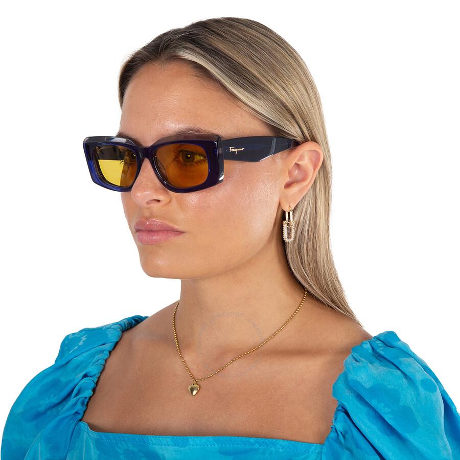 Blue Frame Yellow Lens Ferragamo Sunglasses