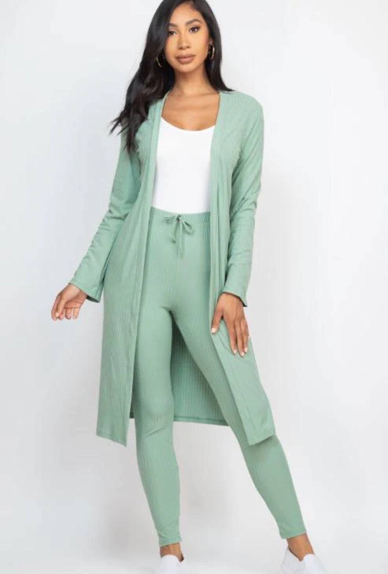 Rich Ribbed Long Sleeve Cardigan + Leggings Set (Small Med Large)