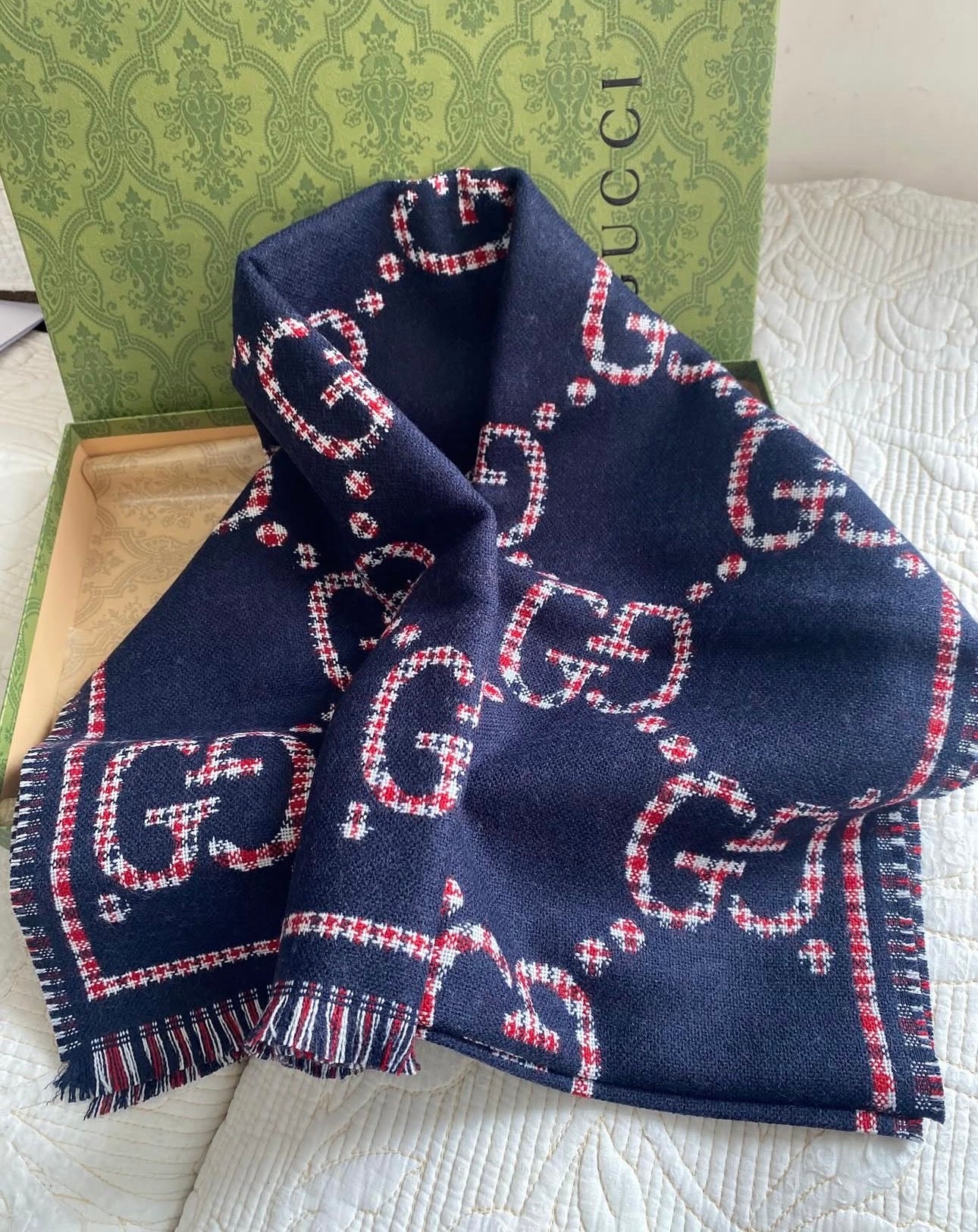 Red & Blue Check Wool Scarf