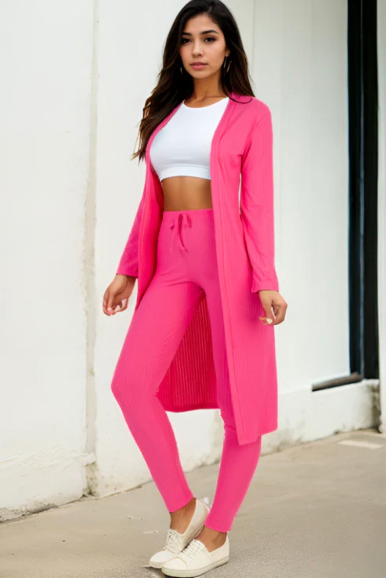Rich Ribbed Long Sleeve Cardigan + Leggings Set (Small Med Large)