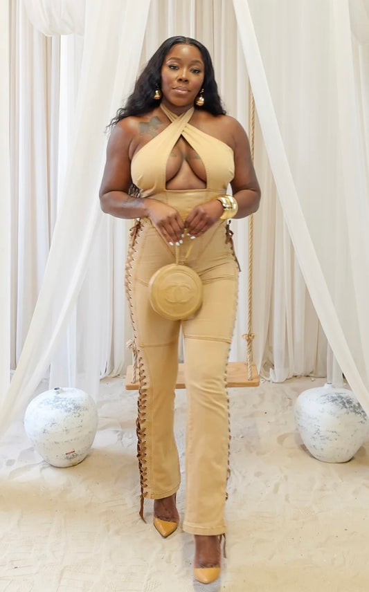 PLUS SIZE | SADDLE ME LACE UP  JUMPSUIT XL 1X 2X