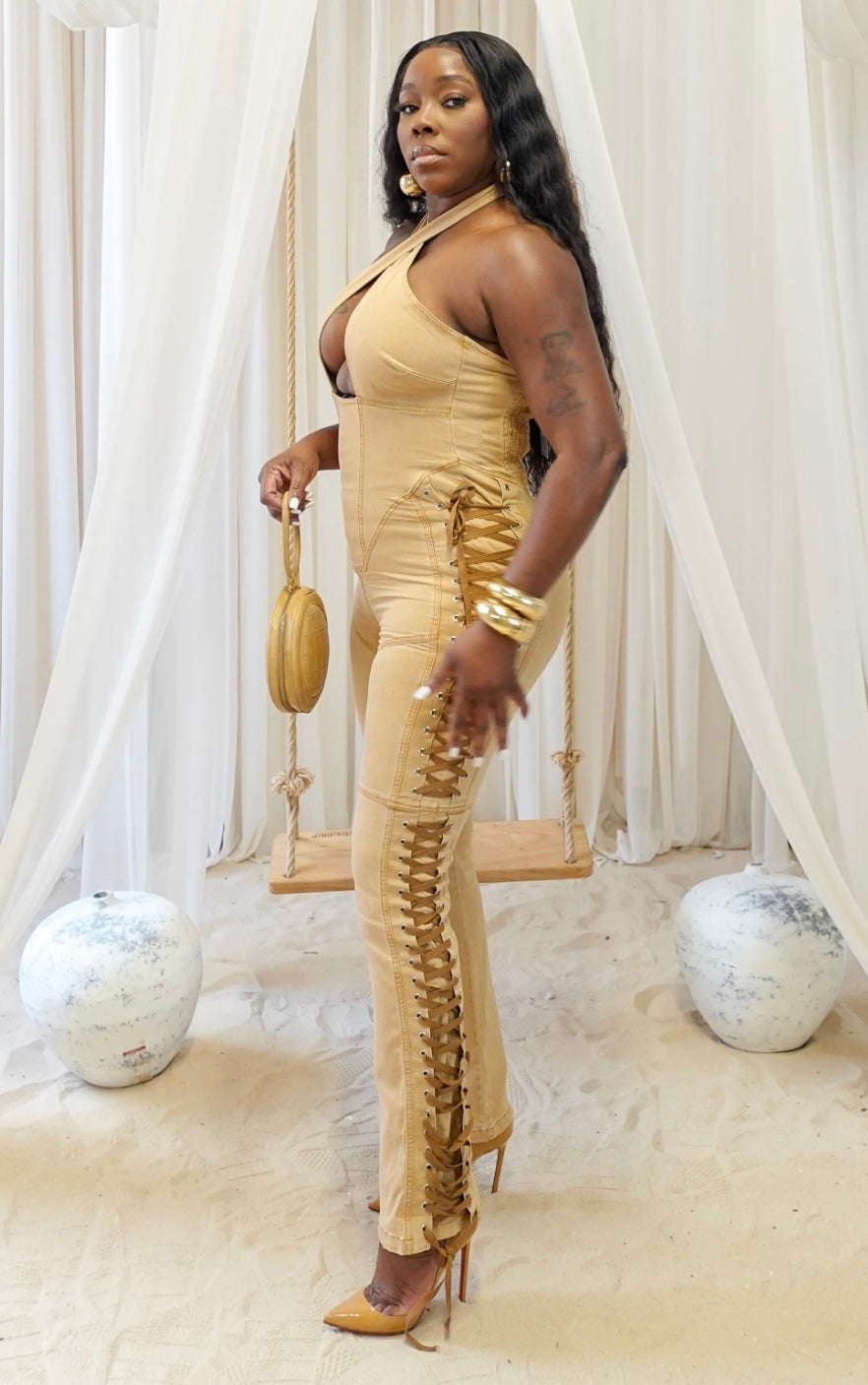 PLUS SIZE | SADDLE ME LACE UP  JUMPSUIT XL 1X 2X