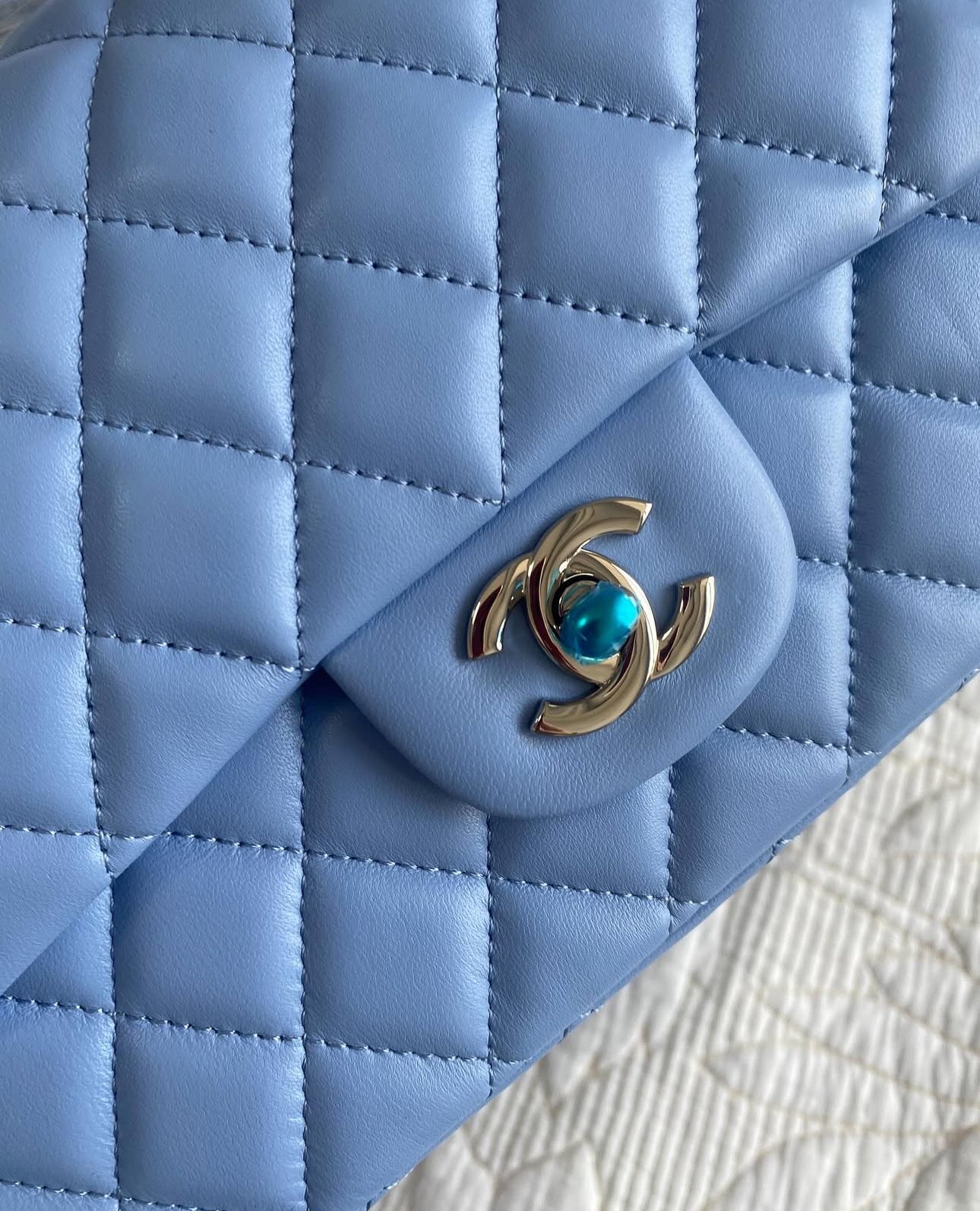 Coco Blue Lambskin Double Flap Bag