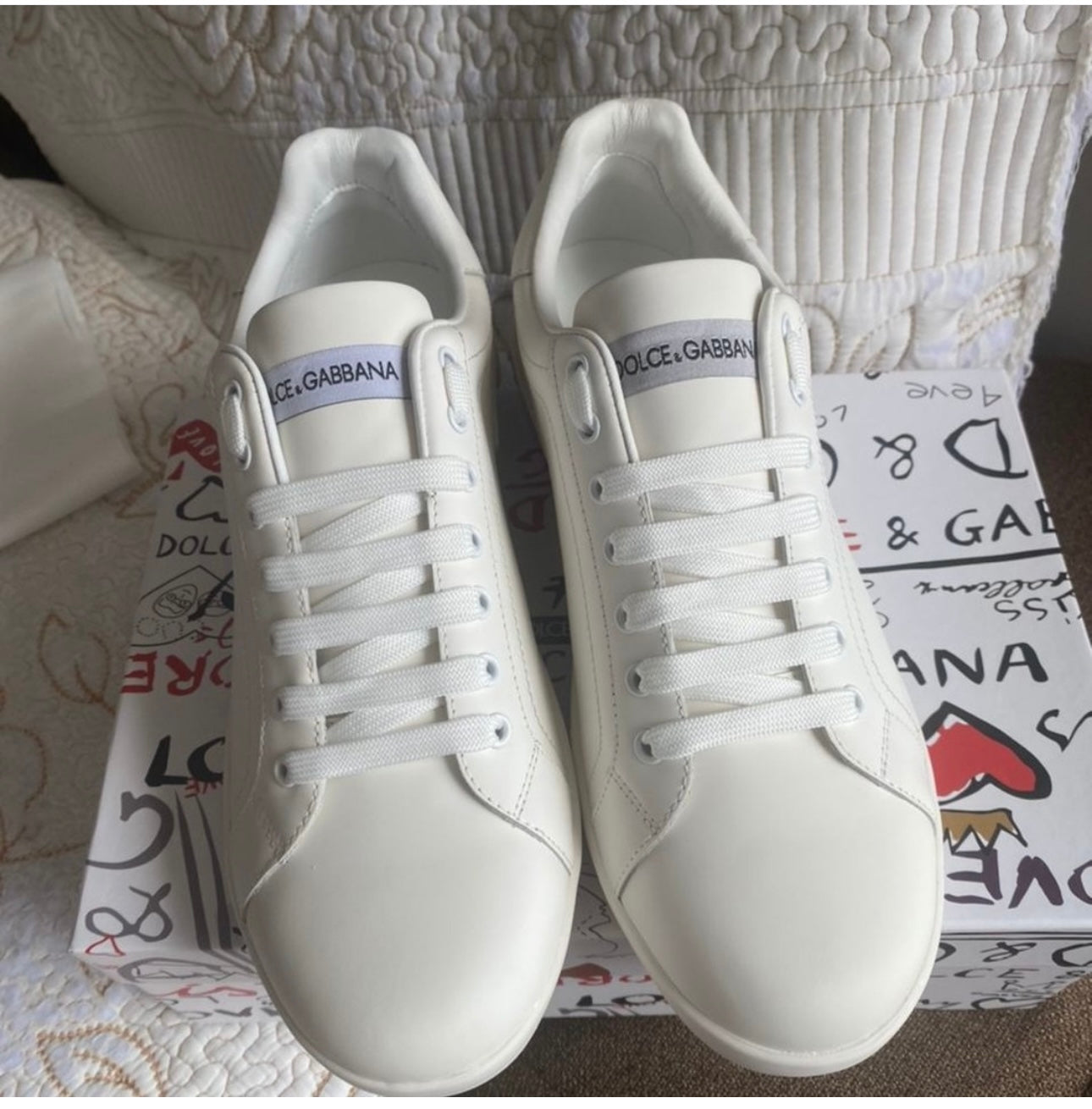 White Portofino DG Calfskin nappa Trainers | DG