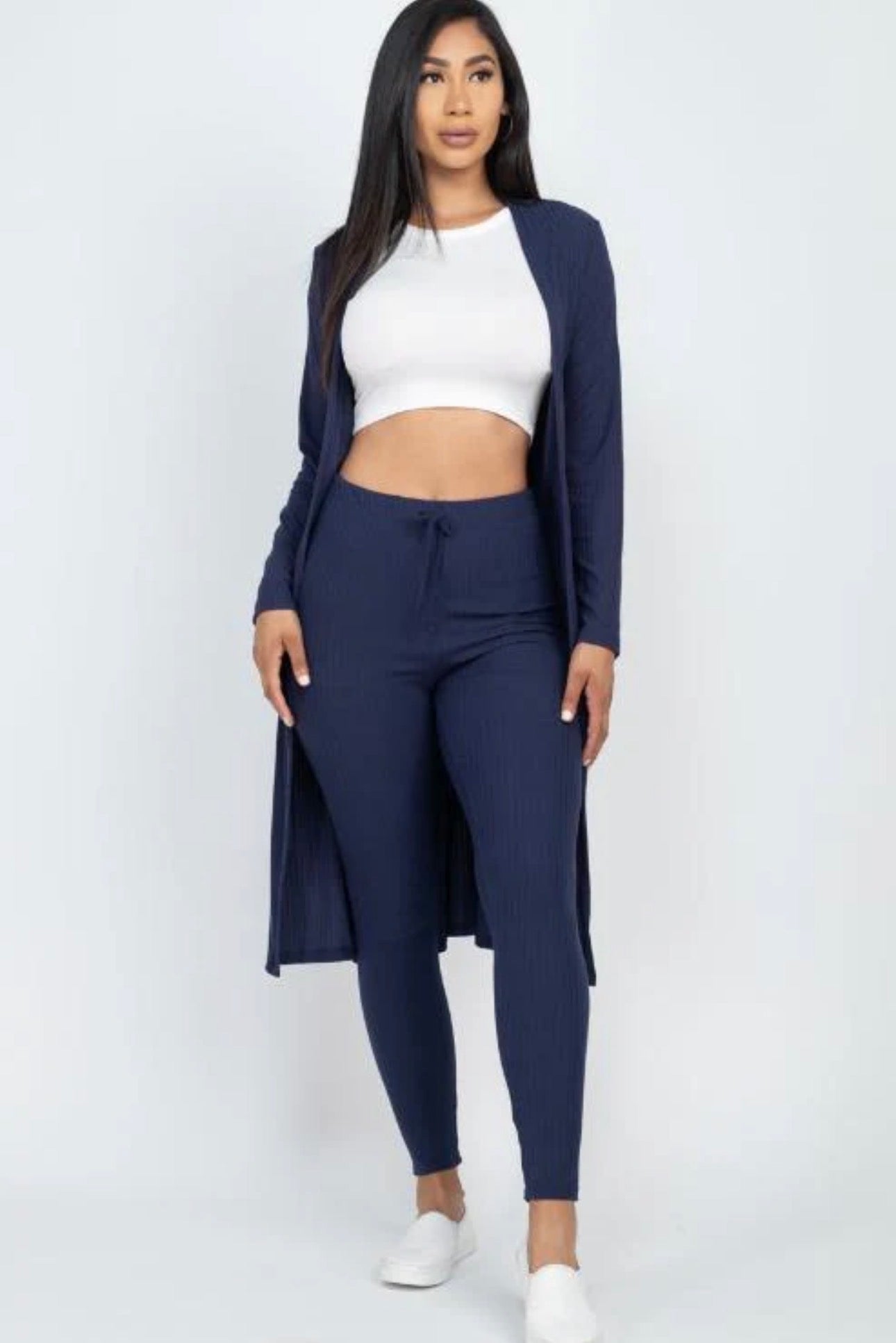 Rich Ribbed Long Sleeve Cardigan + Leggings Set (Small Med Large)