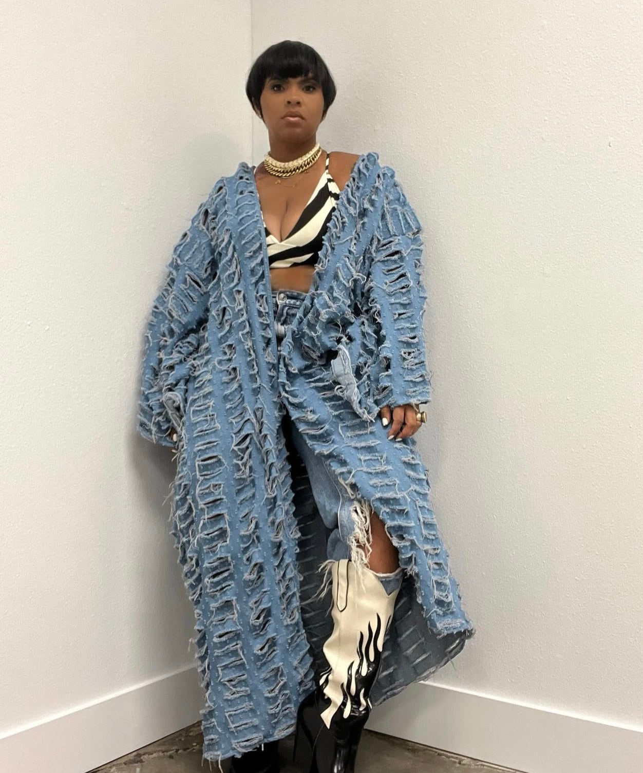 Distressed Denim | Kimono Duster