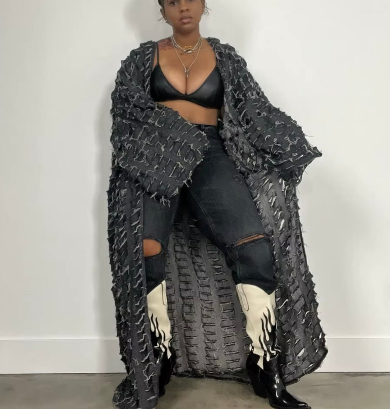 Distressed Denim | Kimono Duster