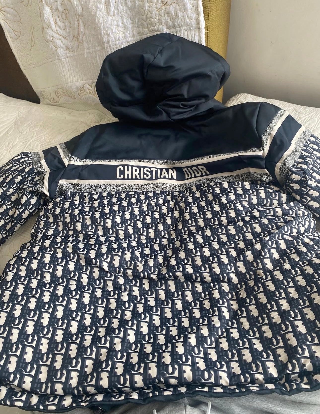Reversible Puffer Jacket Blue and Ecru Dior Oblique Quilted Technical Taffeta