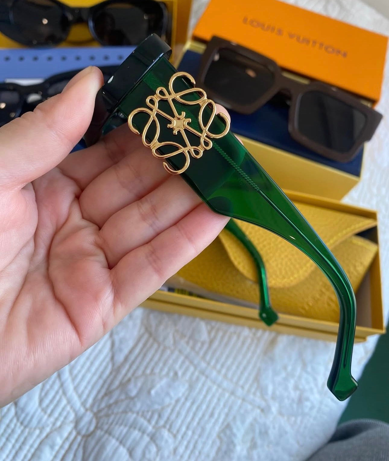 Green Beveled Oval Maxi Anagram Sunglasses