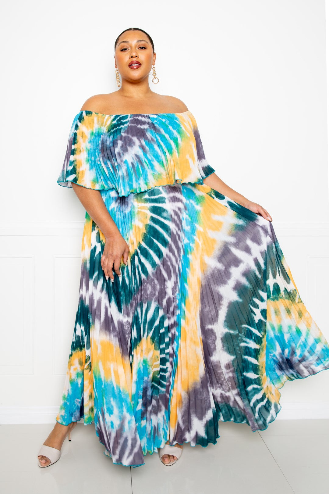 DYER NEED Off the Shoulder Pleated Maxi Dress | 2 COLORS