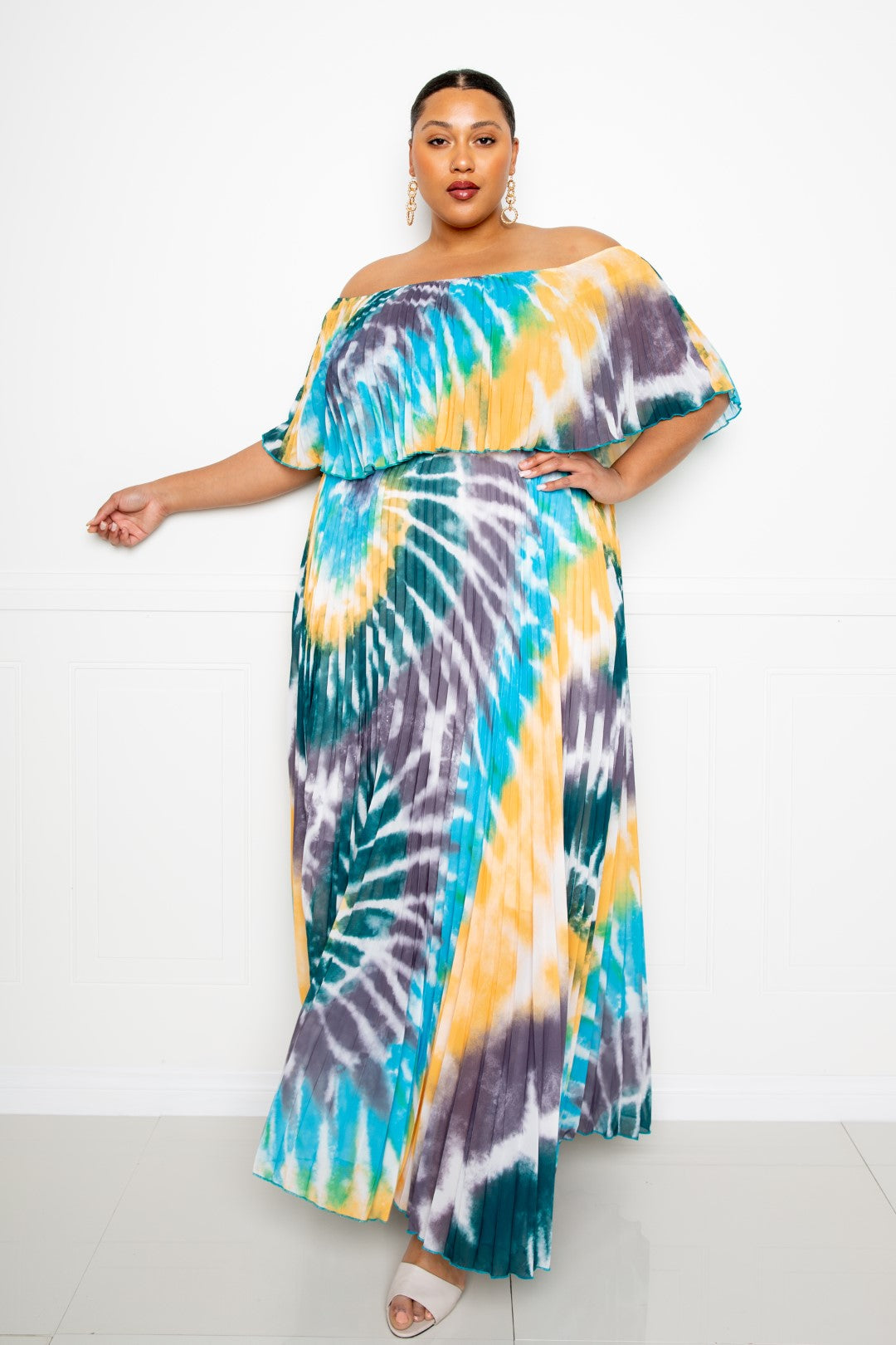 DYER NEED Off the Shoulder Pleated Maxi Dress | 2 COLORS