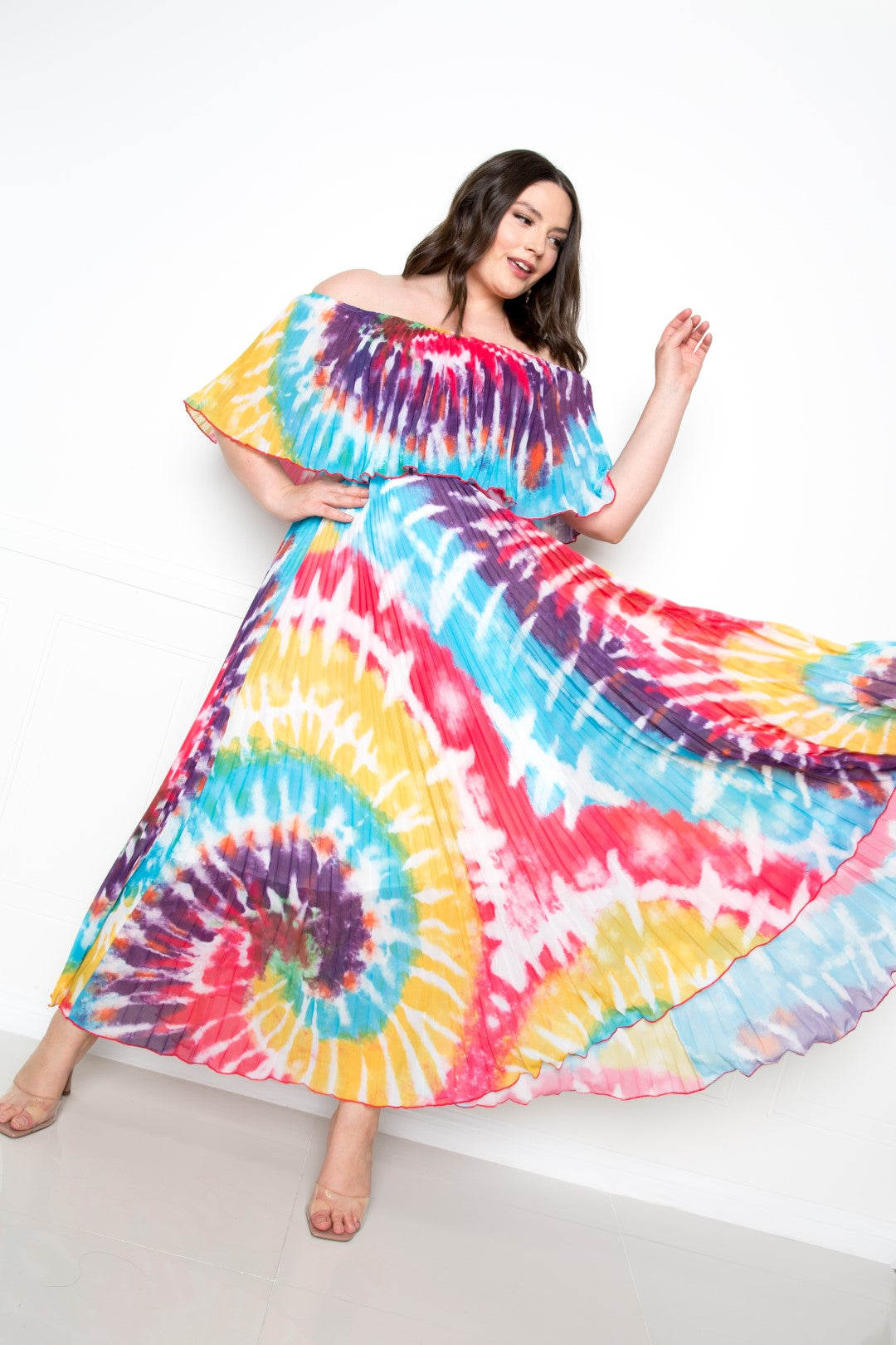 DYER NEED Off the Shoulder Pleated Maxi Dress | 2 COLORS