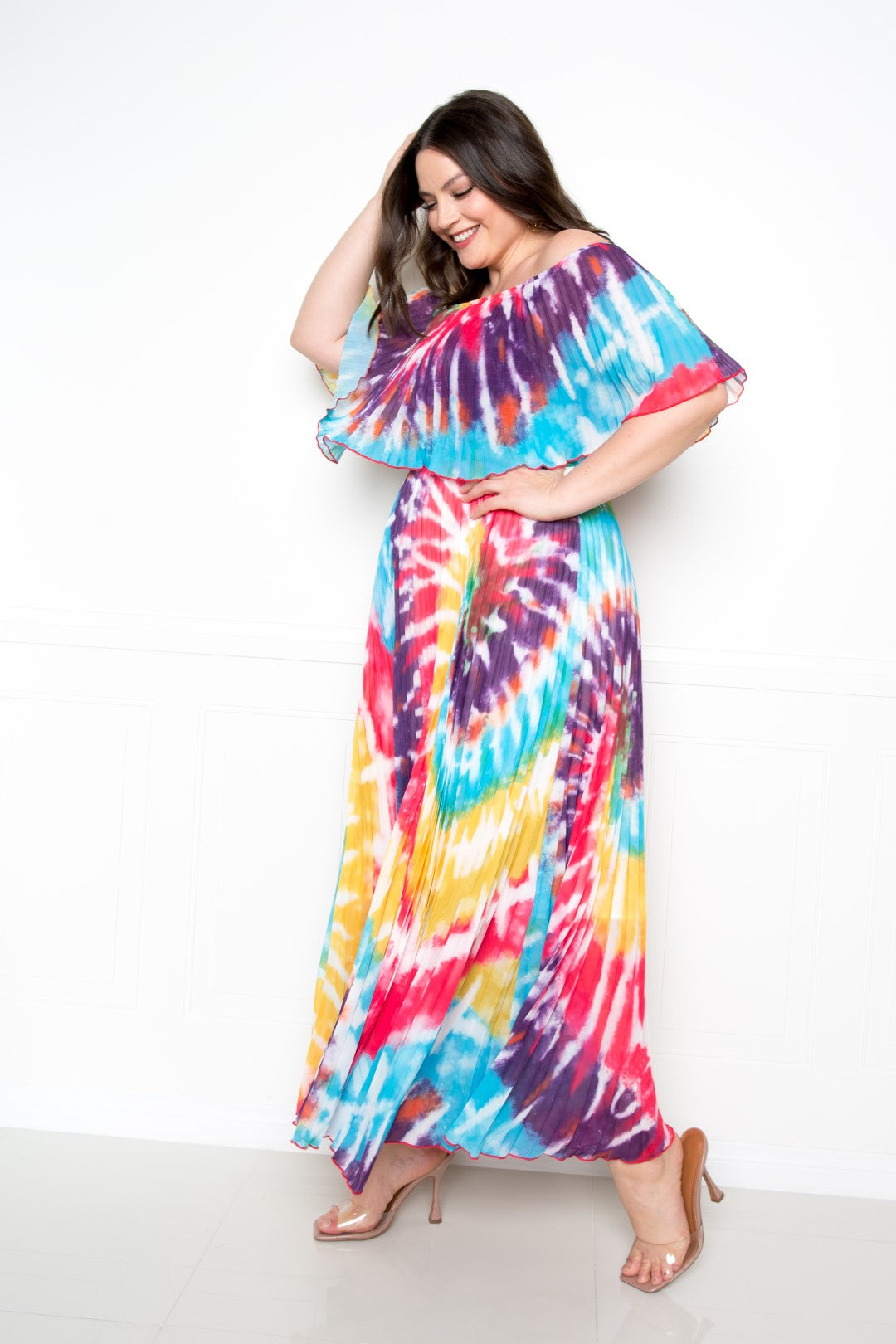 DYER NEED Off the Shoulder Pleated Maxi Dress | 2 COLORS