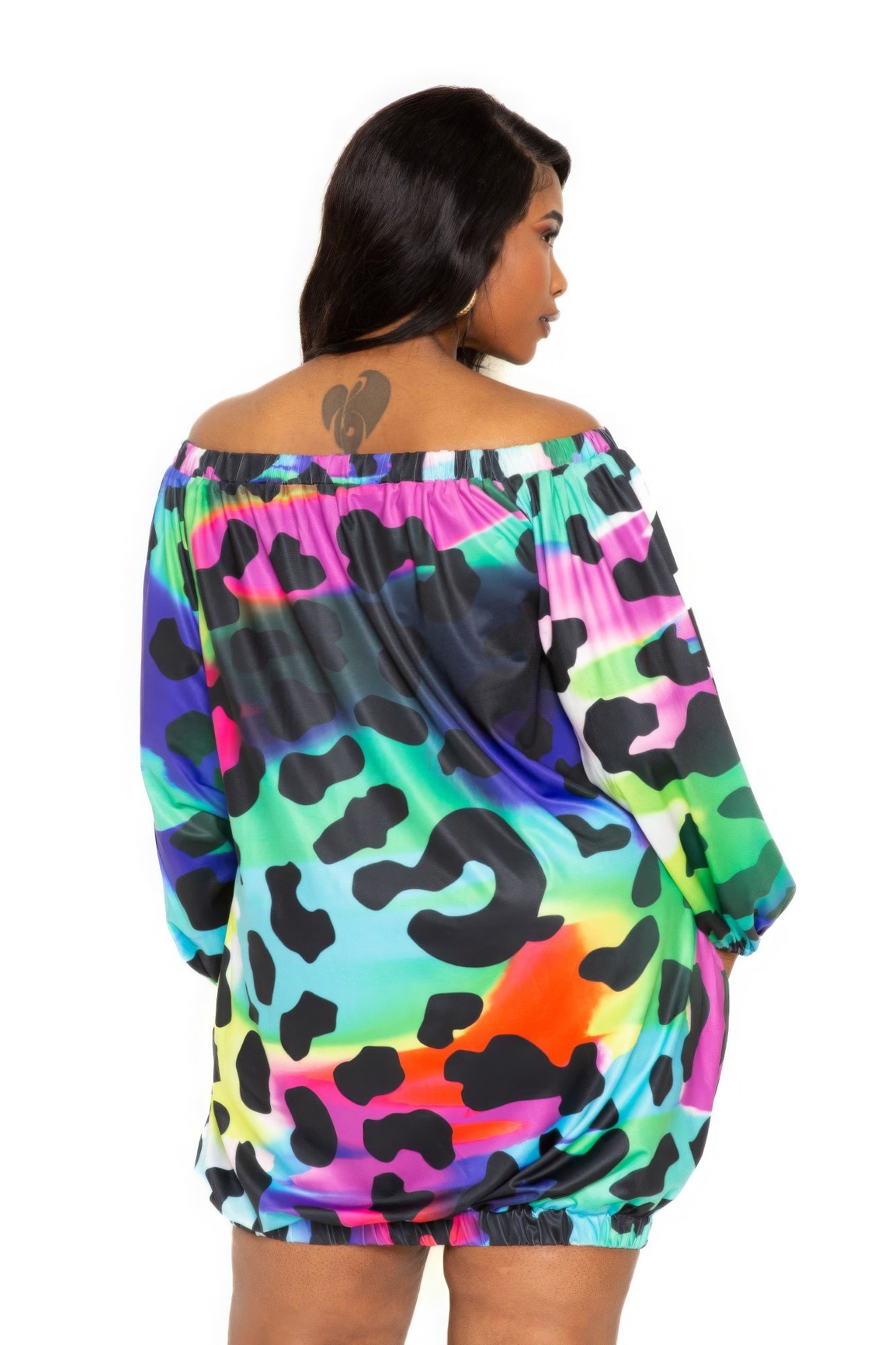 Electric leopard off shoulder bubble dress