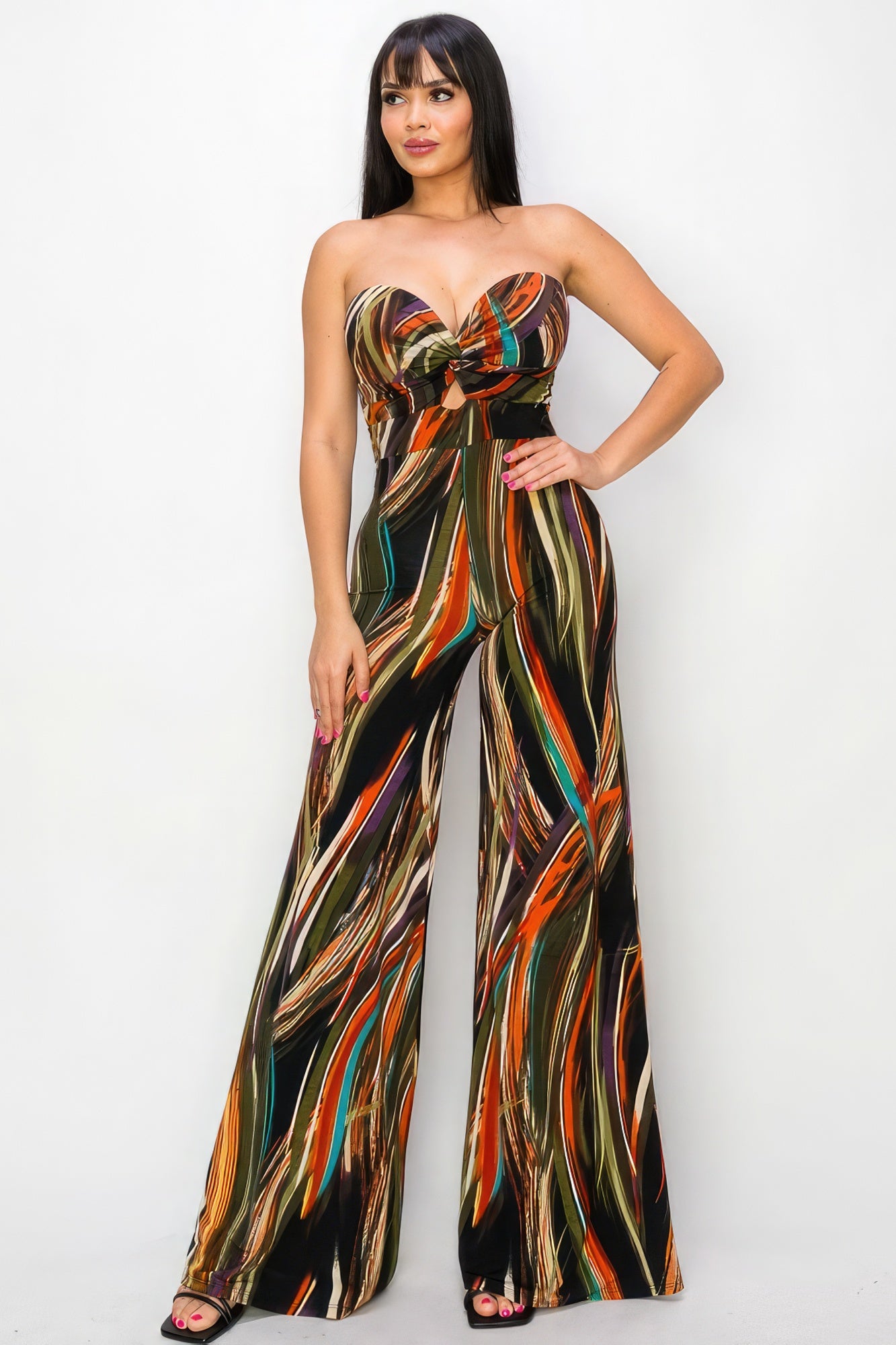 THINK TWICE | Print Twist Front Wide Leg Jumpsuit