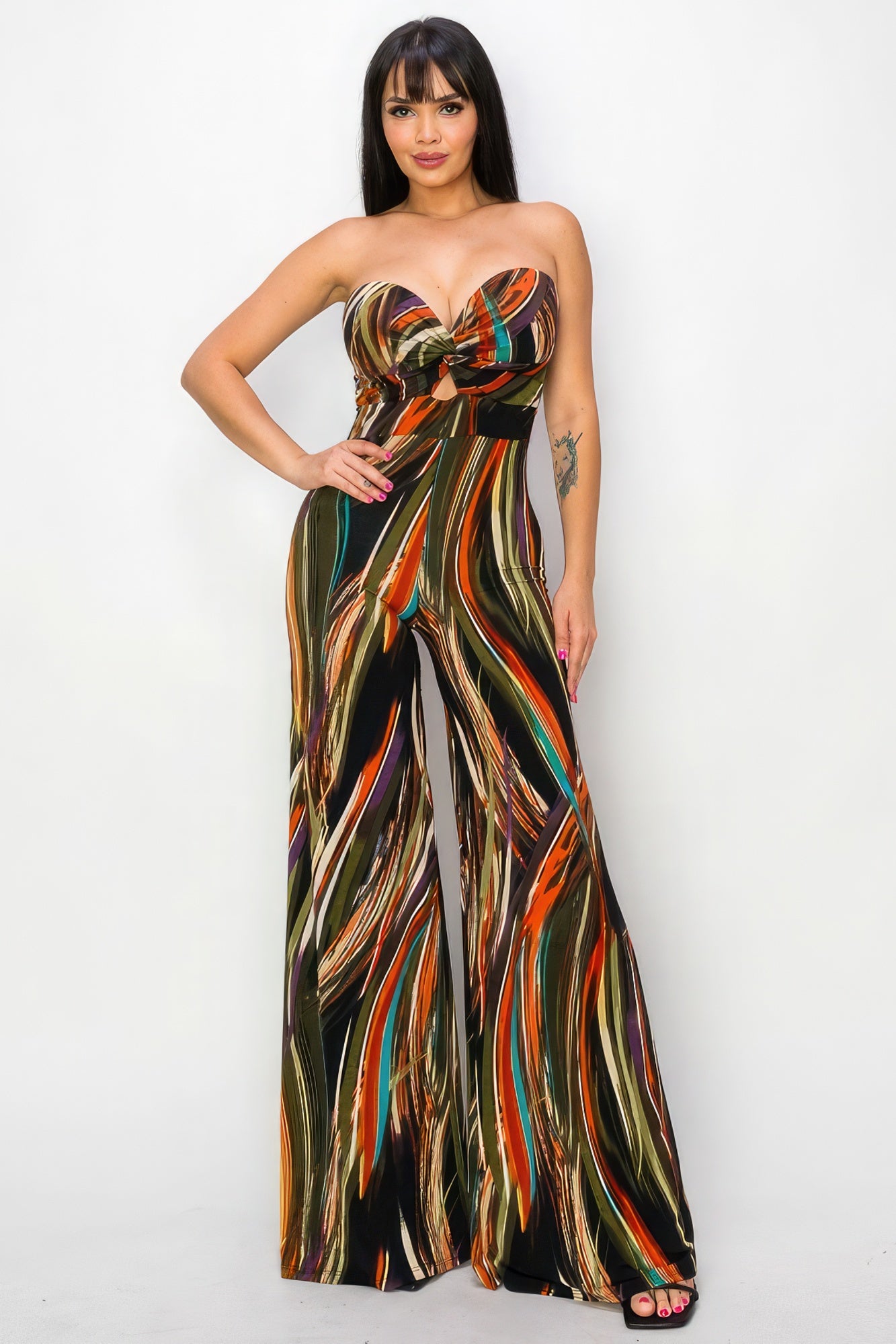 THINK TWICE | Print Twist Front Wide Leg Jumpsuit