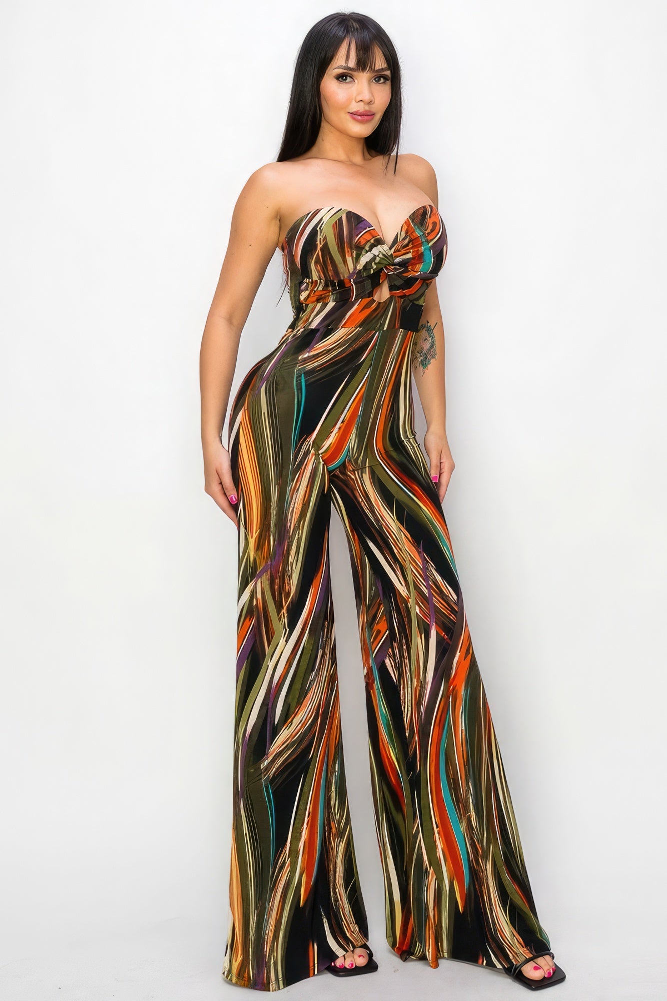 THINK TWICE | Print Twist Front Wide Leg Jumpsuit