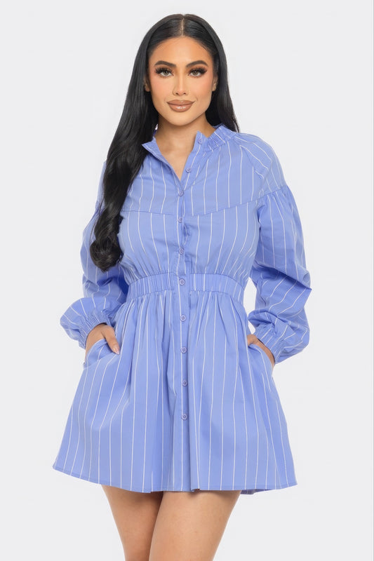 Blue Striped Button Down Dress