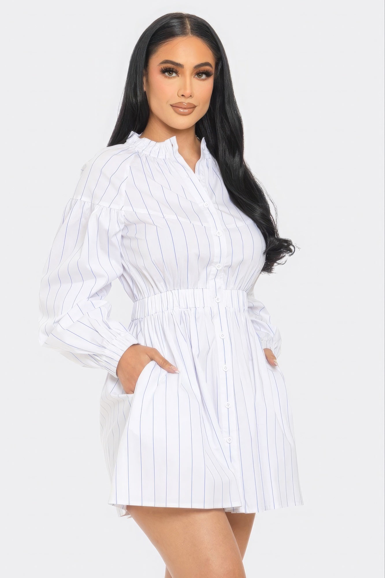 White Striped Button Down Dress