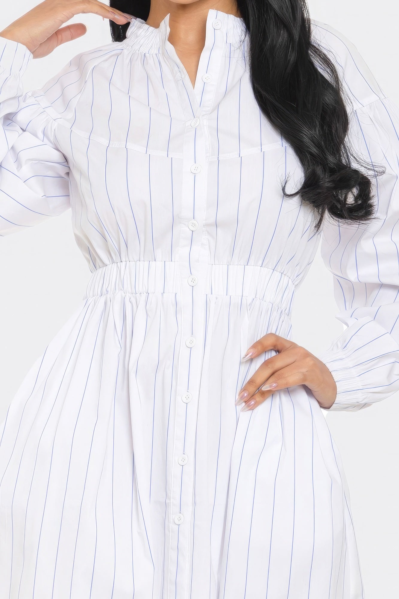 White Striped Button Down Dress