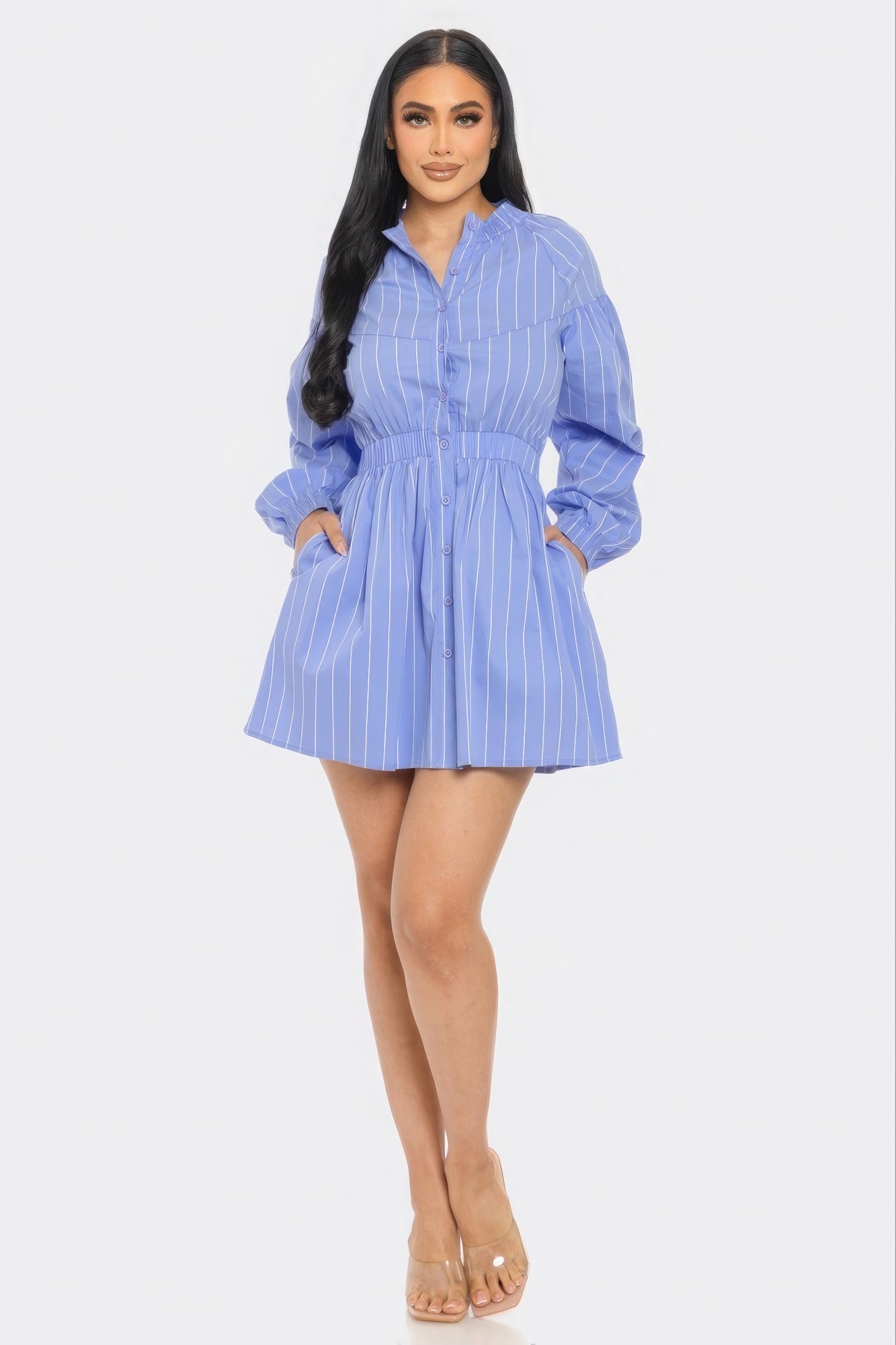 Blue Striped Button Down Dress