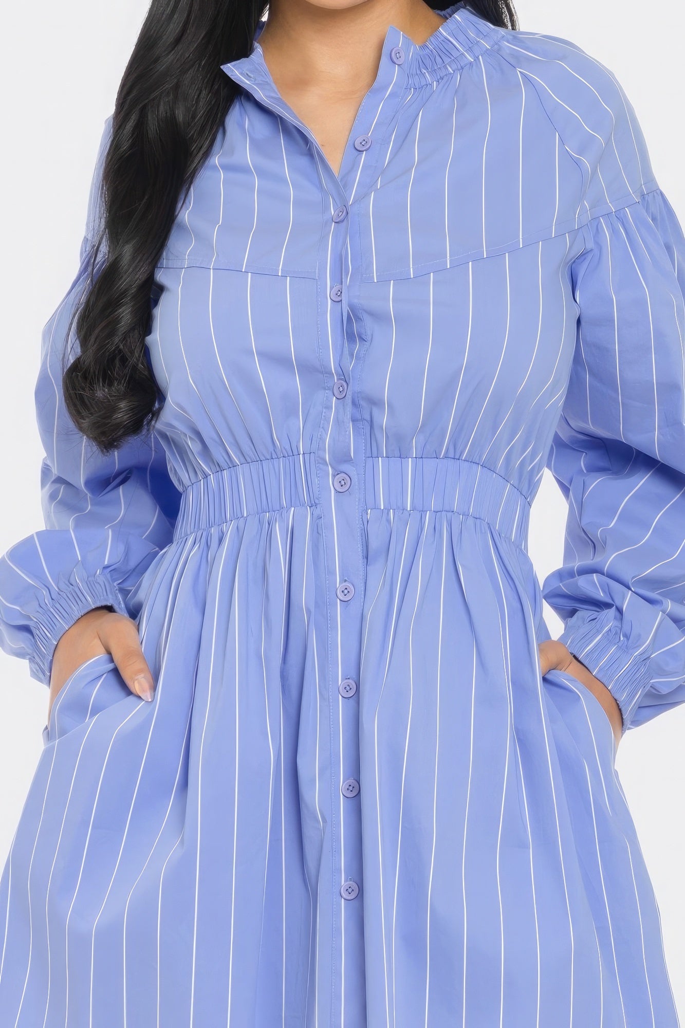 Blue Striped Button Down Dress