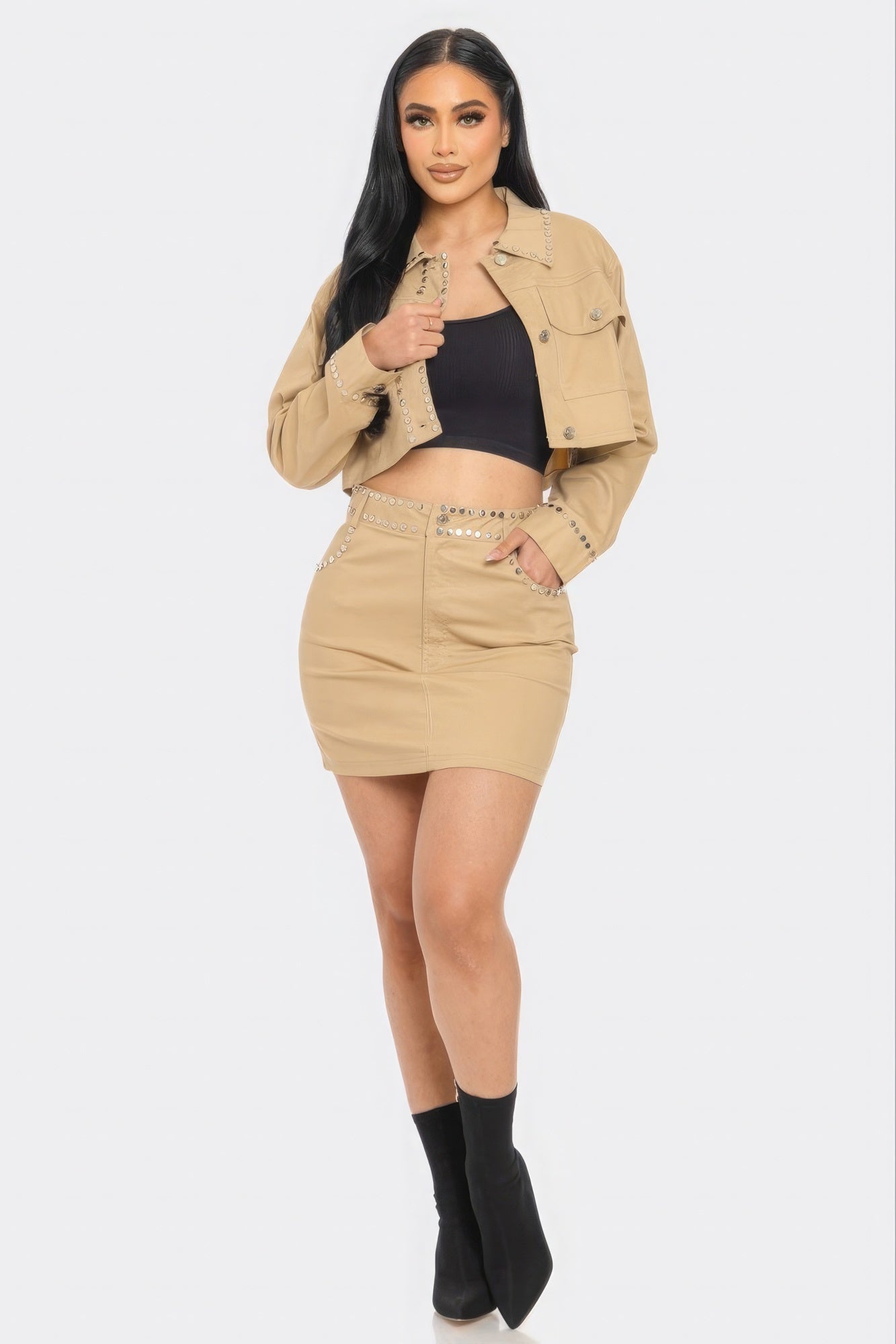 Khaki Studded Skirt set