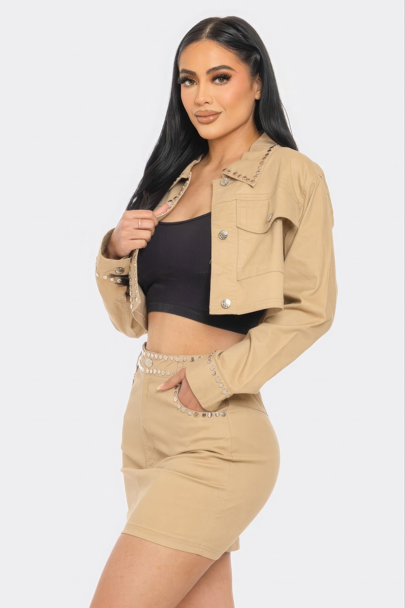 Khaki Studded Skirt set