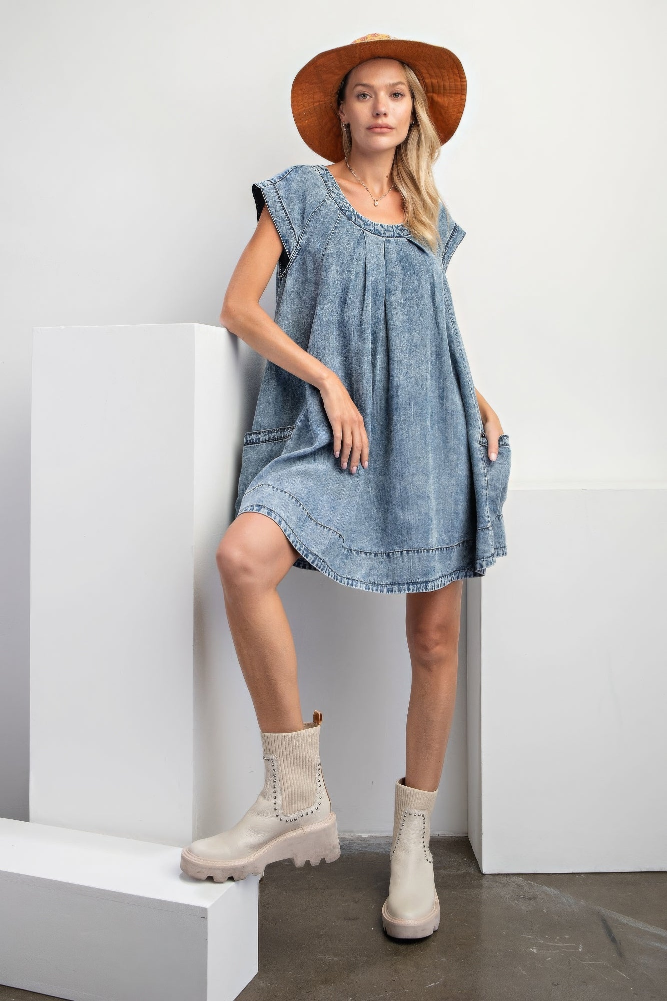 Stone Washed Denim Swing Dress