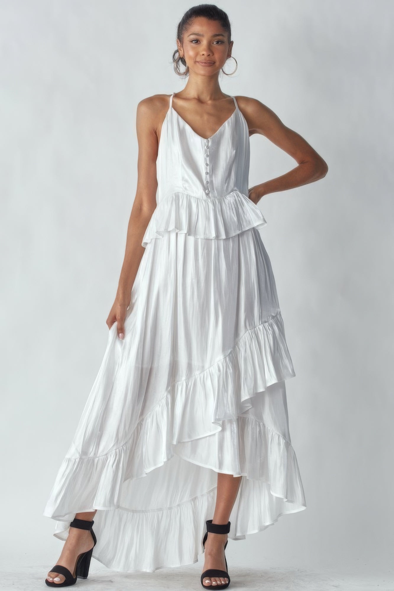 White Shimmering Dress With Ruffles