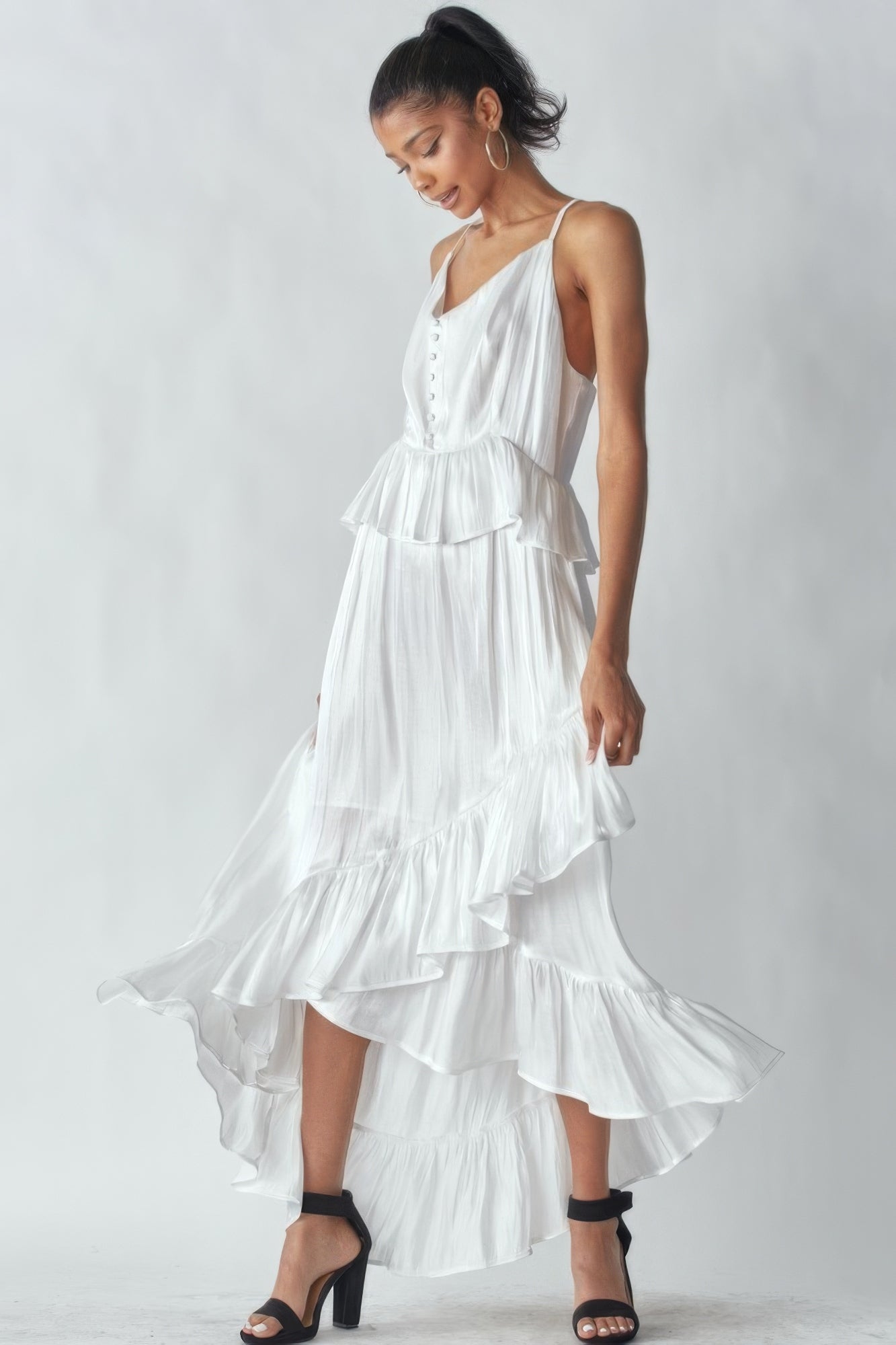 White Shimmering Dress With Ruffles