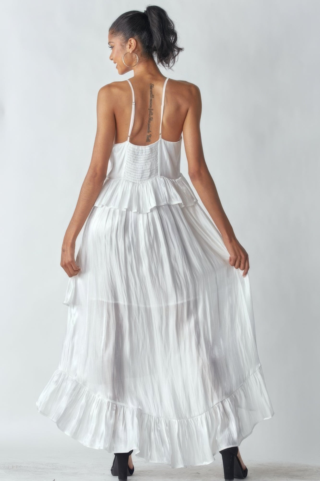 White Shimmering Dress With Ruffles