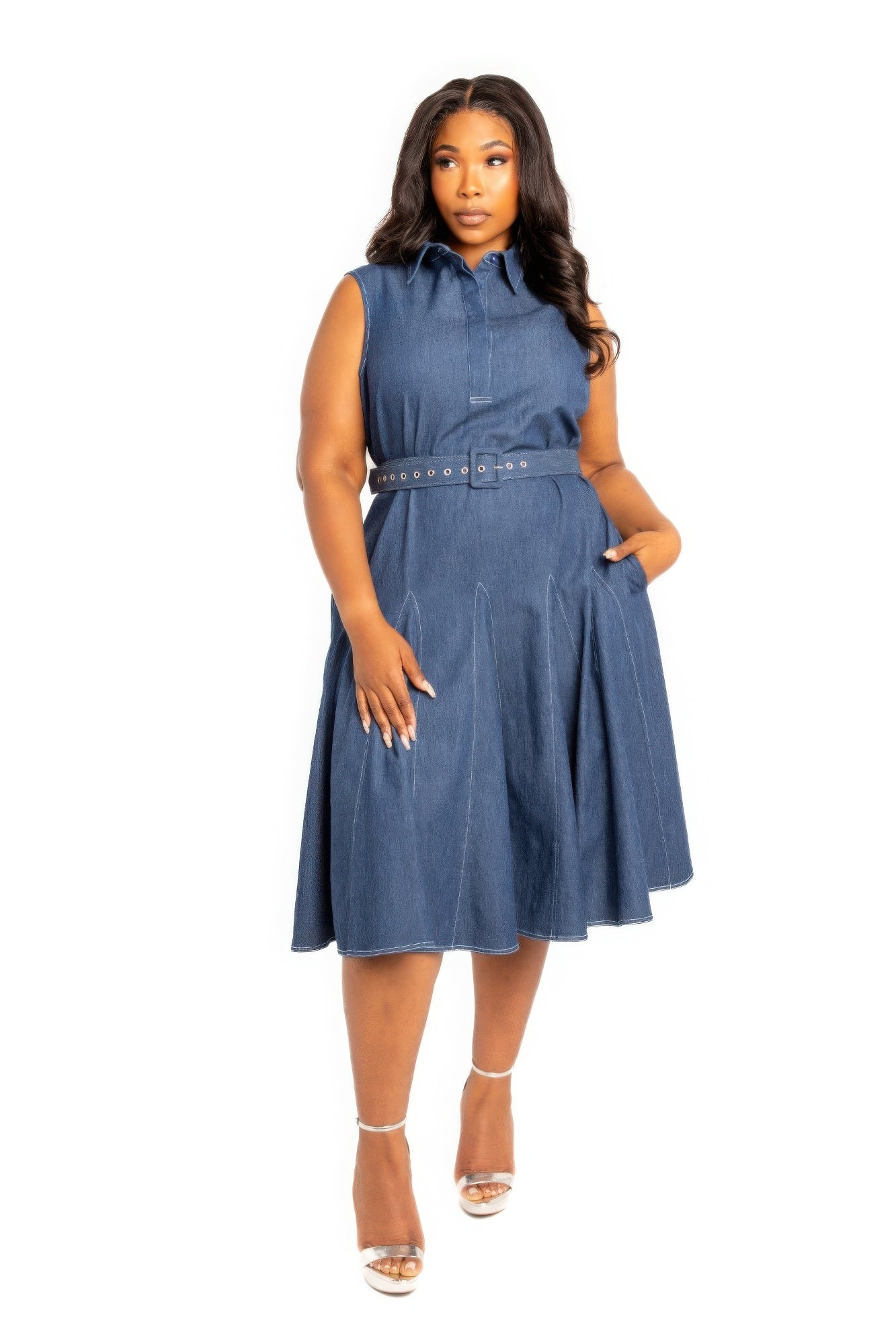 Denim Swing Dress with Belt