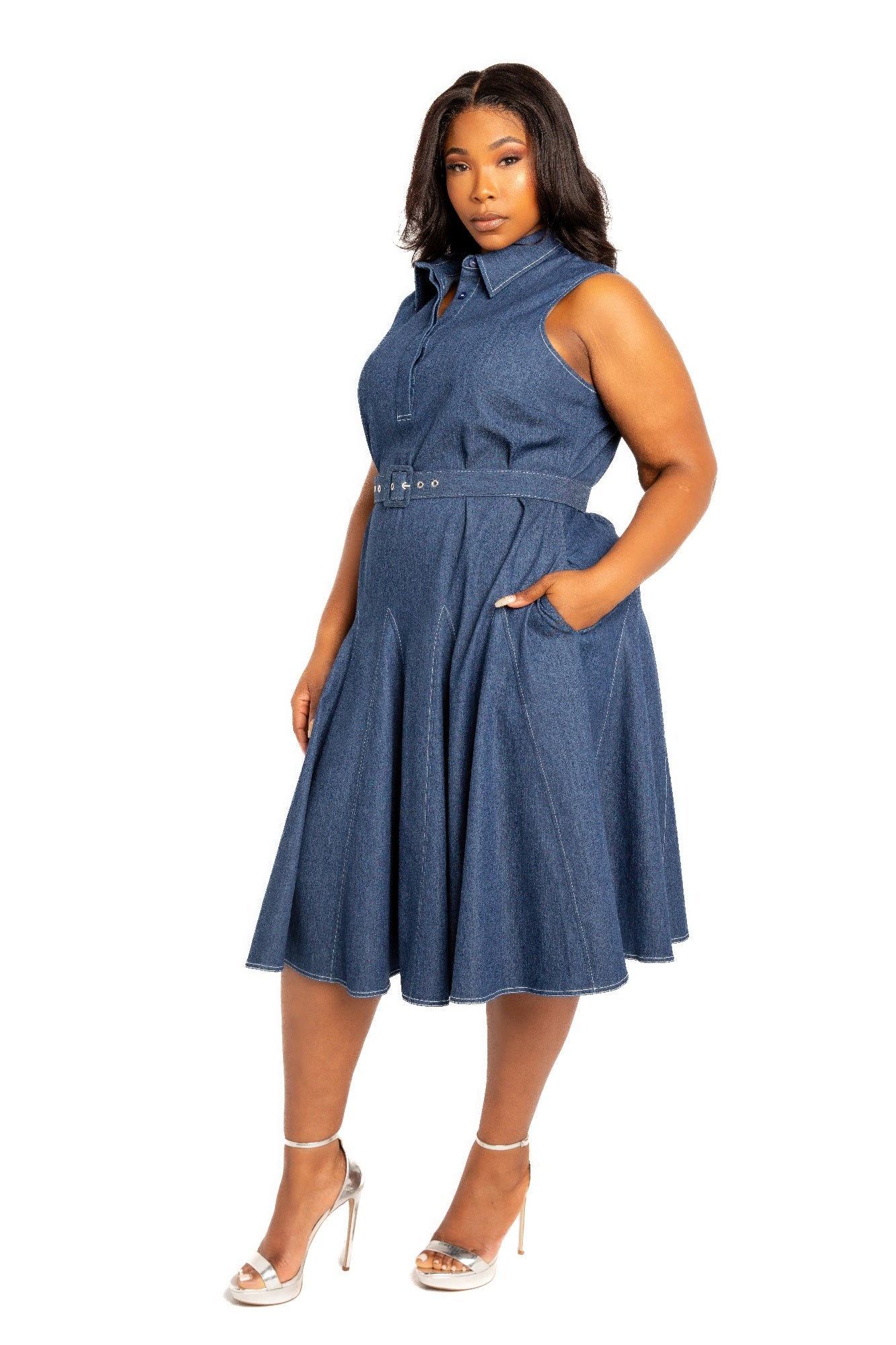 Denim Swing Dress with Belt