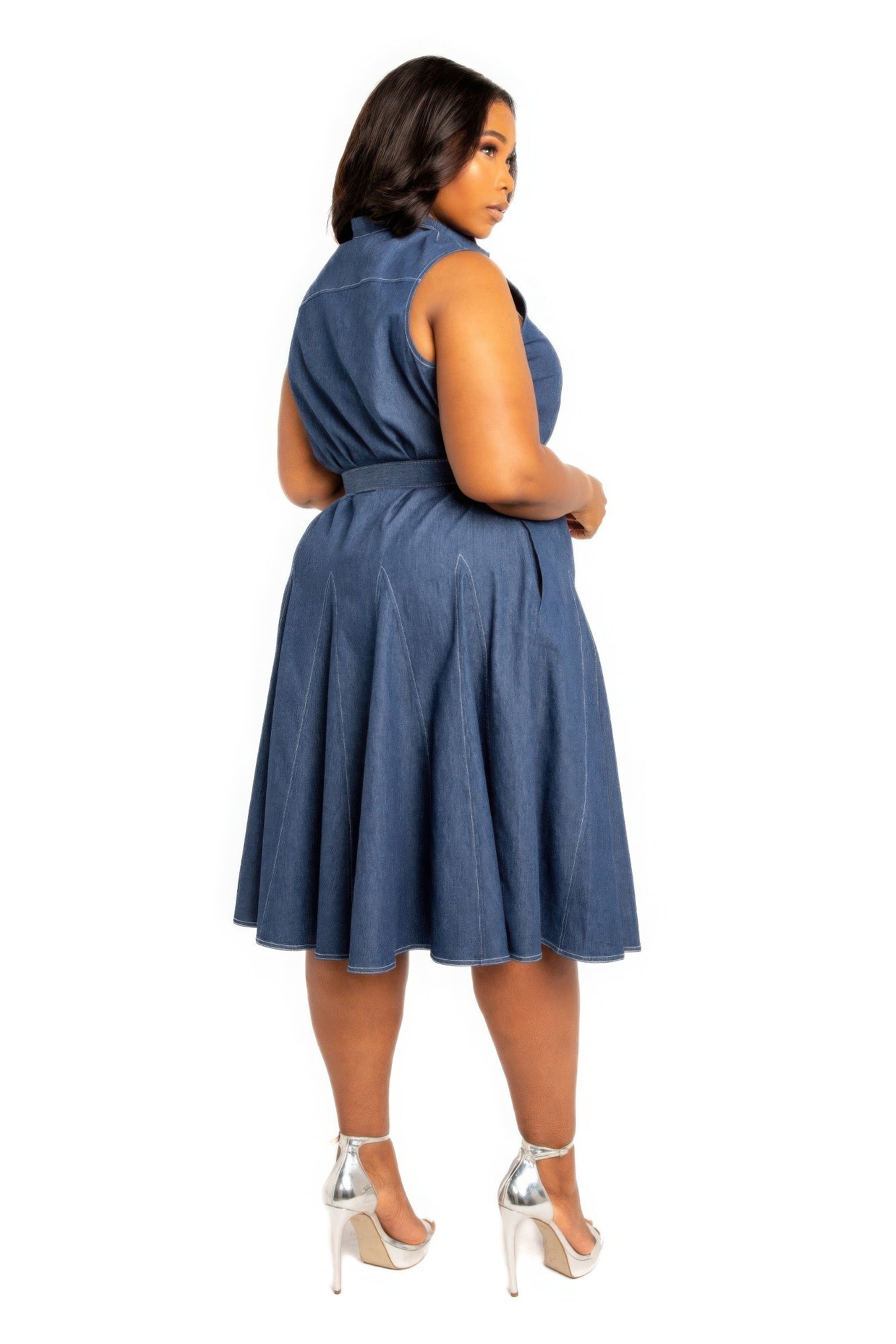 Denim Swing Dress with Belt