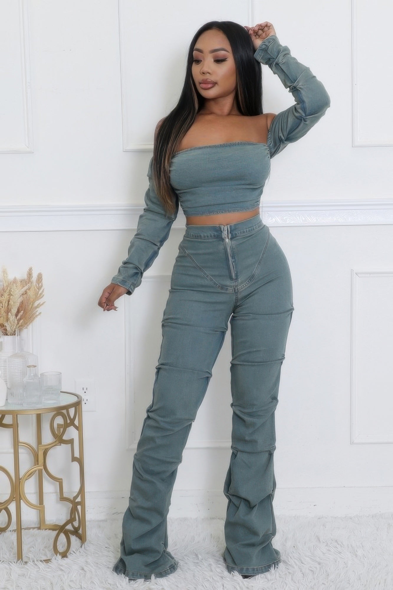 Fall In Line | Denim Pants Set