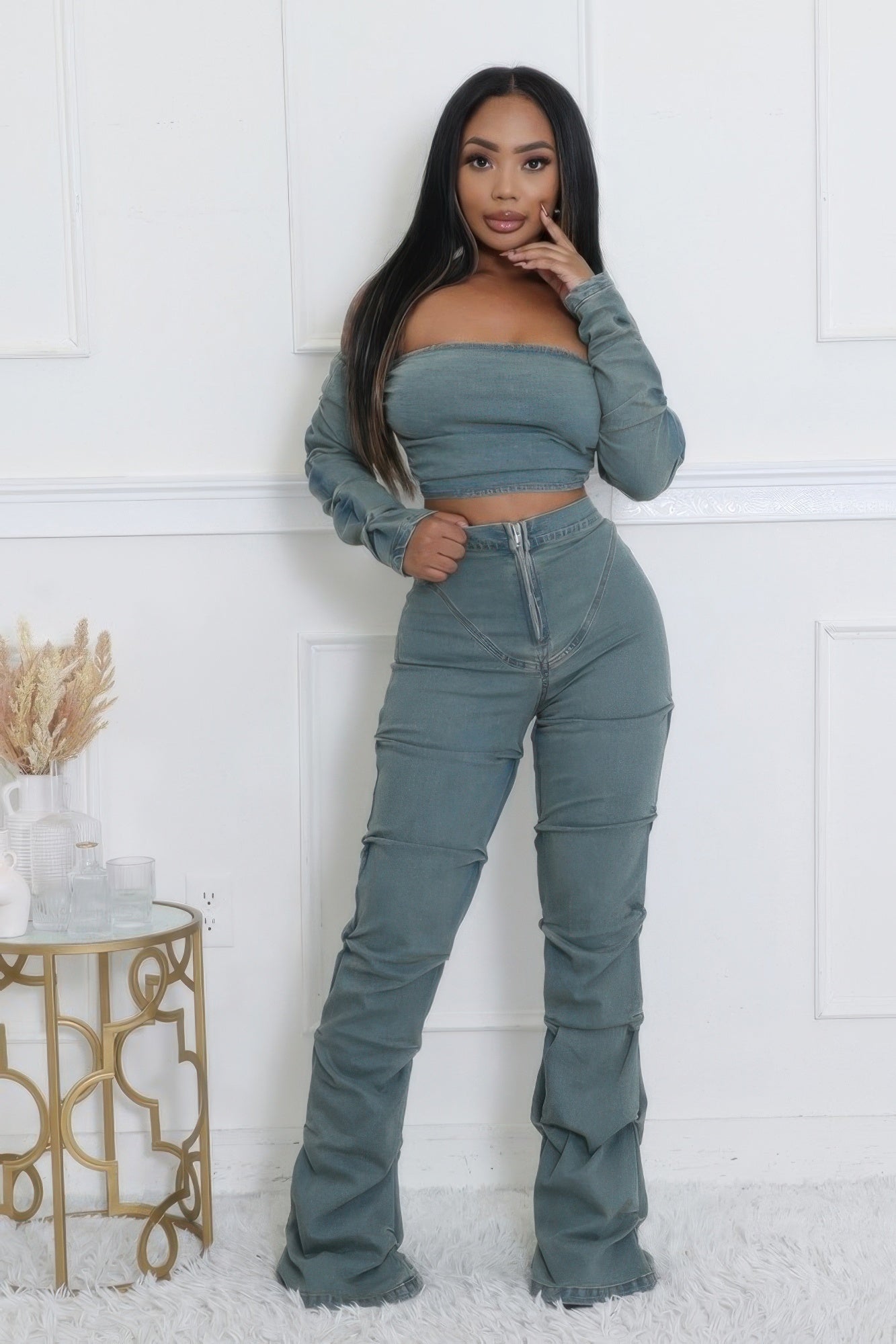 Fall In Line | Denim Pants Set