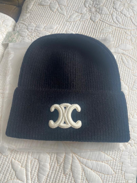 Black Celine Logo Knit Hat